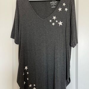 Torrid Charcoal Star-Embellished Short Sleeve Top